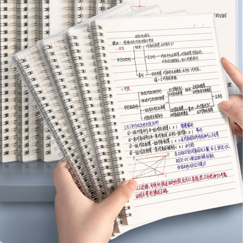 A4/A5/A6/B5 코일 노트 그리드/무지/가로줄 플립오버 디자인 스케치북 스파이럴 노트패드 학교 사무용품