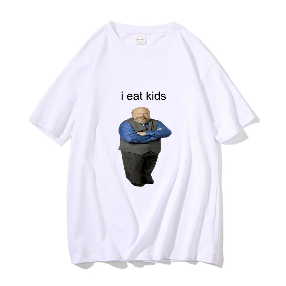 Фото Забавная брендовая мужская и женская футболка bertramm Eat Kids, мужские топы из чистого хлопка, новая черная Повседневная Свободная футболка с коротким рукавом №1