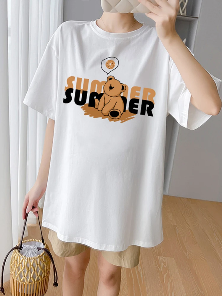 출산 여름 패션 코튼 토끼 티셔츠 반팔 롱 탑 여성 의류 한국 스타일 순수 코튼 출산복