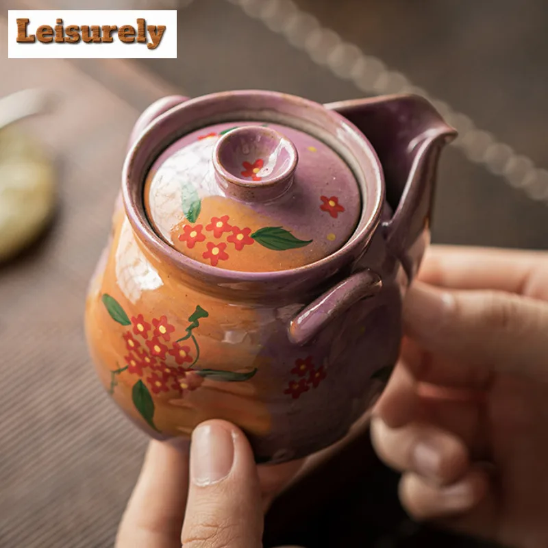 110ml Powder Yin Purple Hand-painted Small Flower Teapot Antique Tea Infuser Pot Tea Making Kettle With Filter Cha Ornaments