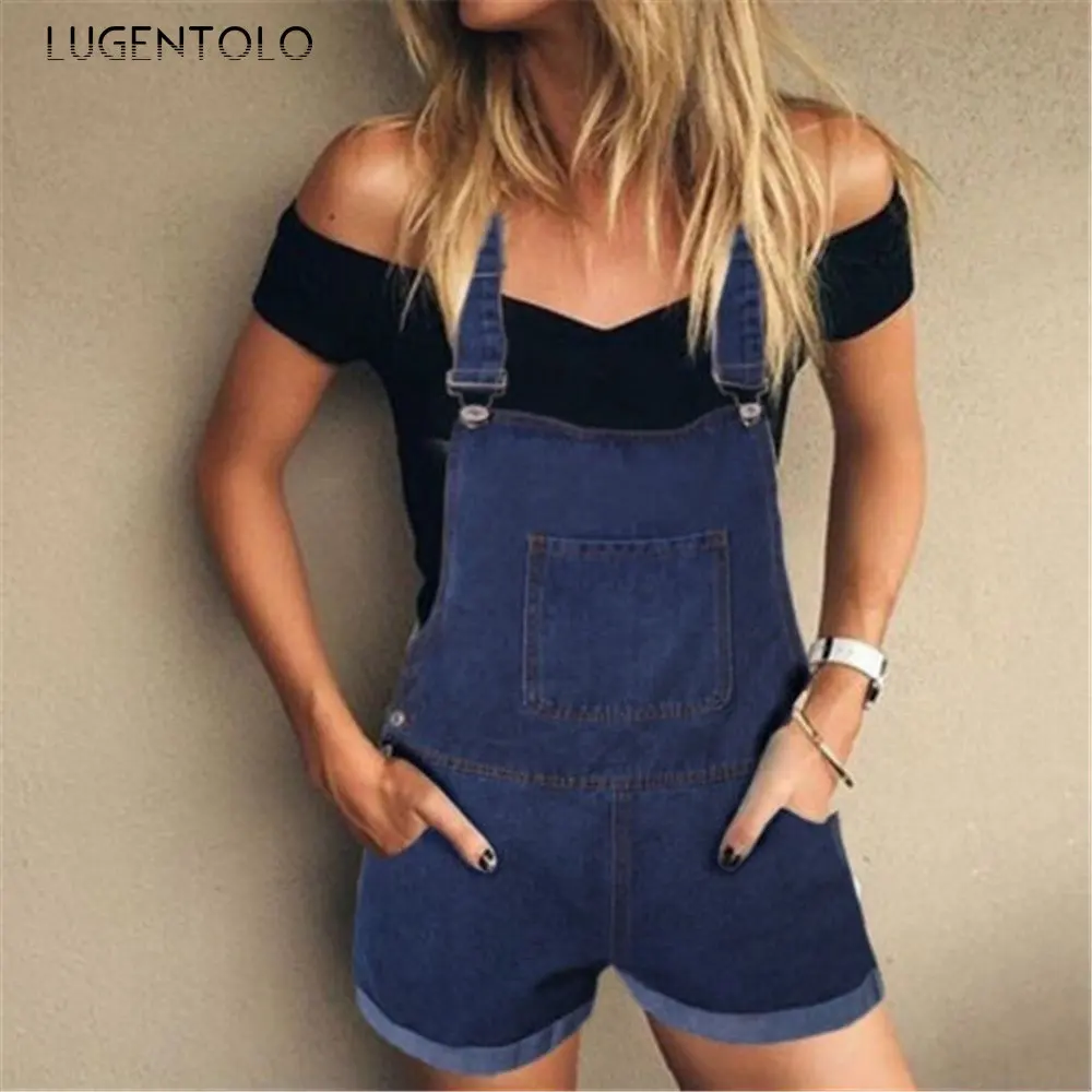 

Women Jean Shorts Overalls Summer Thin Fashion Leisure Sports Double Shoulder Female Casual Cargo Pants Lugentolo