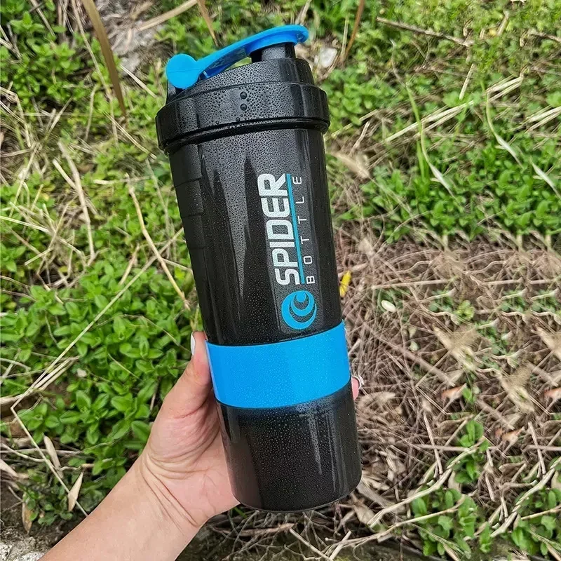 3 Layer Shaker Bottle Protein Mixing Sports Fitness Water Cup 550ml Scaled Plastic with Medicine Box