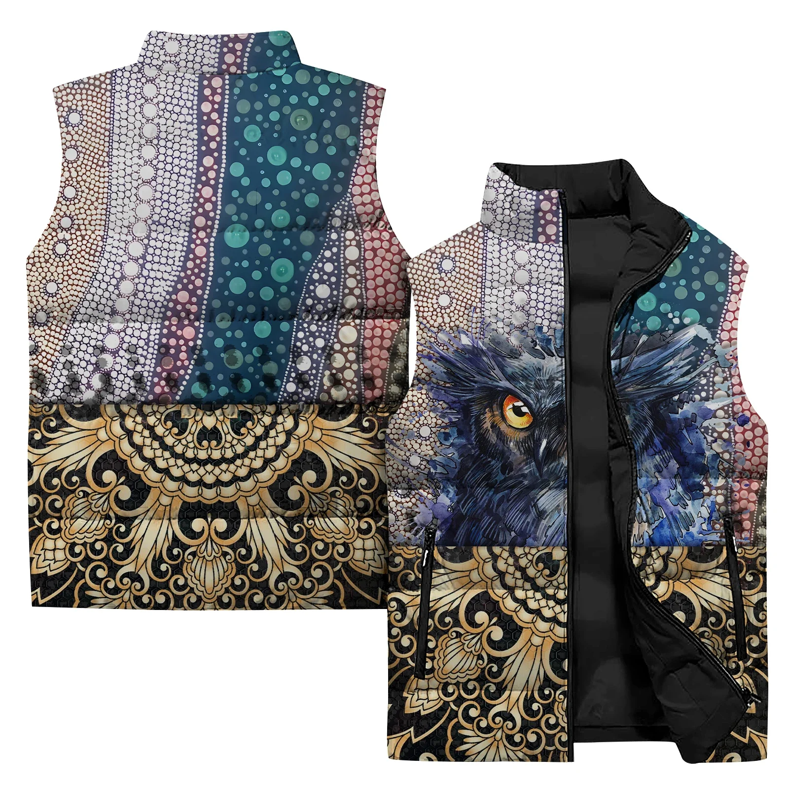 thumbnail image 1 of Chaquetas y chalecos de invierno 2024 para hombre, chalecos de invierno sin mangas para el frío, chalecos de invierno para hombre, chaleco de algodón con estampado de cuervos y pájaros, ropa para homb, 1 of 5