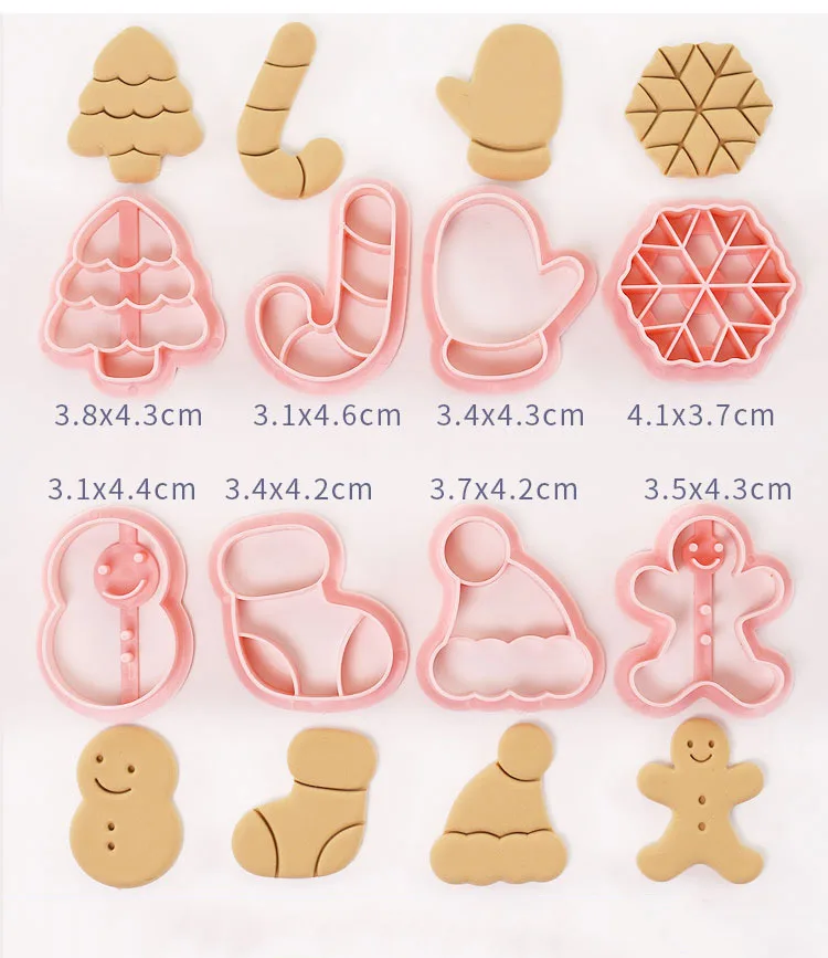 Description Picture 3 of item8 Pcs/set 3D Christmas Cookie Cutter Plastic Cartoon Pressable Biscuit Mold Stamp Kitchen Baking Pastry Bakeware Accessory