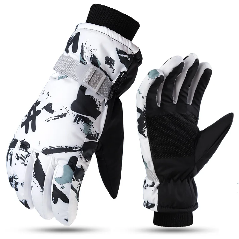 Winter Ski Gloves Warm Thermal Men Women Thickened Cotton Waterproof Non-Slip Warm Riding Outdoor Graffiti Snowboard Cycling 4