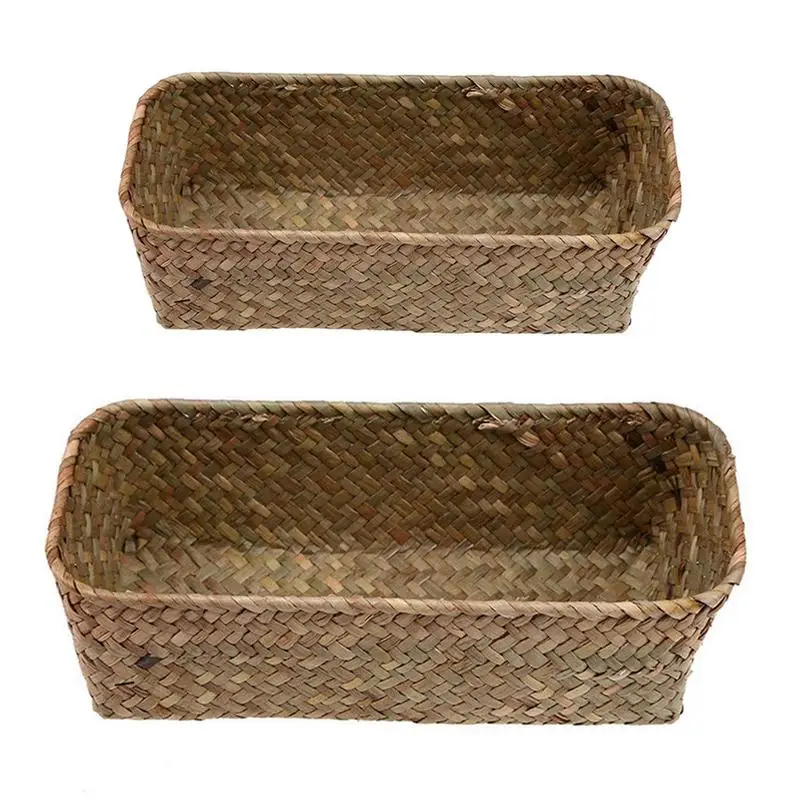 

Seagrass Baskets Handwoven Storage Basket Rattan Storage Tray Wicker Basket woven Decorative Storage for Indoor Outdoor Garden