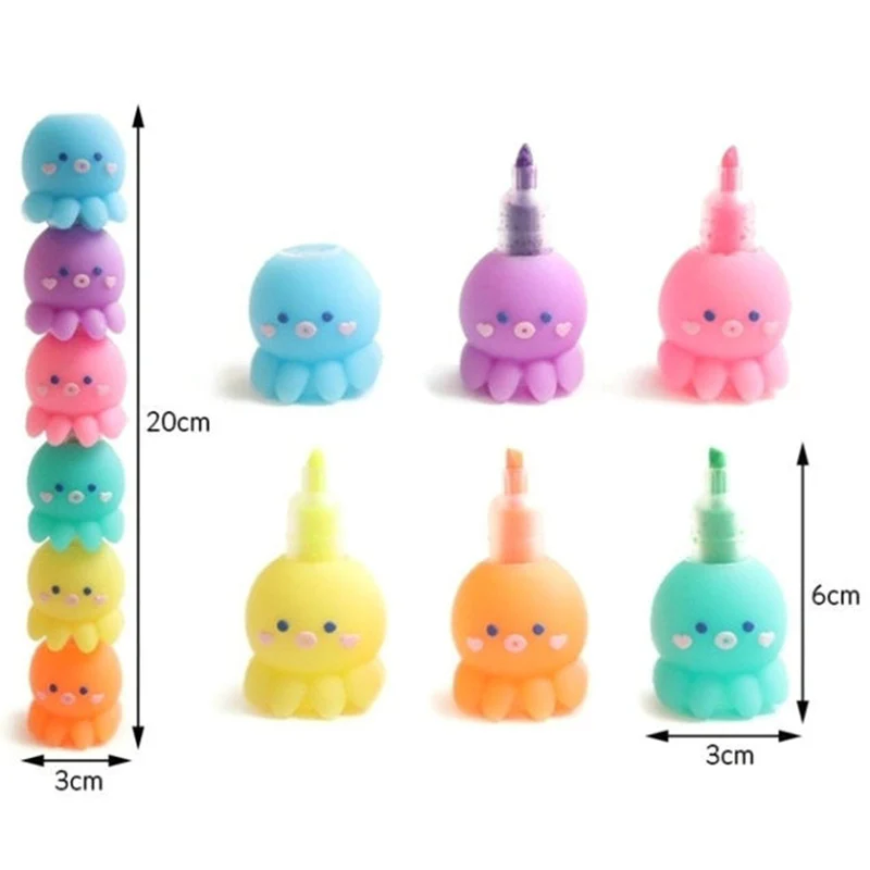 Kawaii Cute Octopus Highlighters Chisel Tip Marker Pens Pastel Colors for Kids Babies Children Xmas Birthday Creative Gifts highlighter pen marker pen highlighter marker