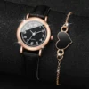 2PCS/Set Fashion Small Dial Women Watches Leather Band Quartz Watch Heart Bracelet Set（Without Box） 3