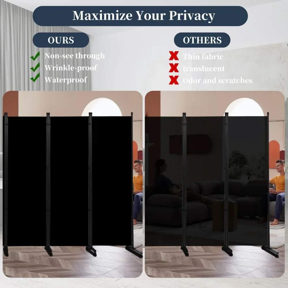 Room Divider Folding Privacy Screens with Lockable Wheels, 132'' Partition Room Dividers Freestanding Divider Fabric Panel