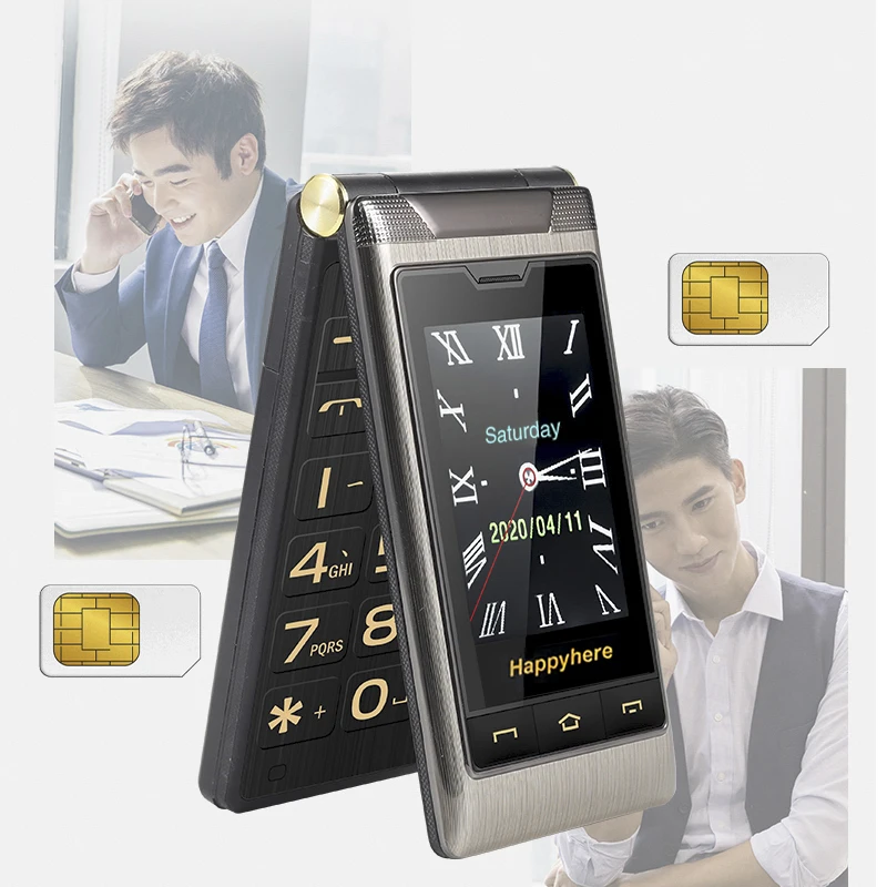 Happyhere F7 dock 2.8" Dual Screen cell phone Dual SIM One-key Call FM Camera Recorder flip Mobile Phones Russian Keyboard 3