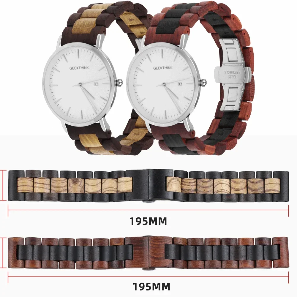 Elegant Wood Bracelet - 20mm/22mm Adjustable Wooden Watchband Strap
