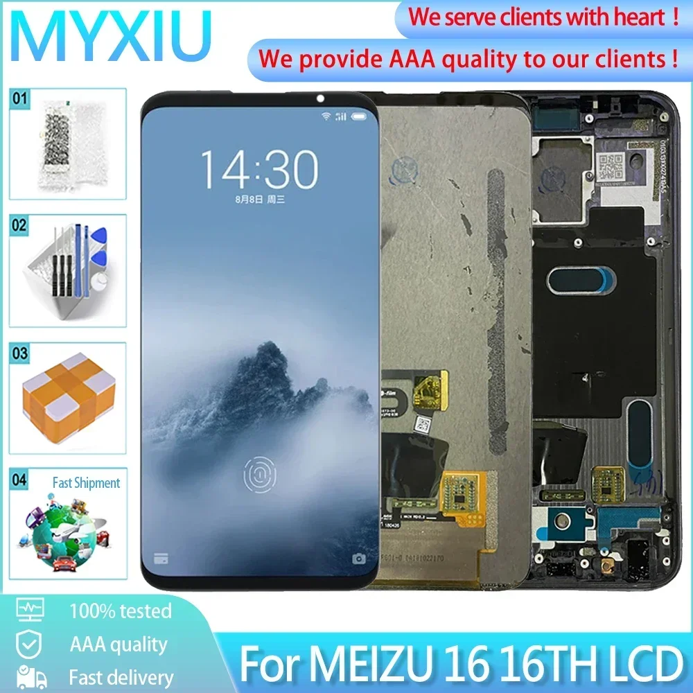 Meizu 16 LCD + 프레임용  AMOLED 디스플레이, 터치 스크린 디지타이저 교체 부품, Meizu 16 16 16 M882H..