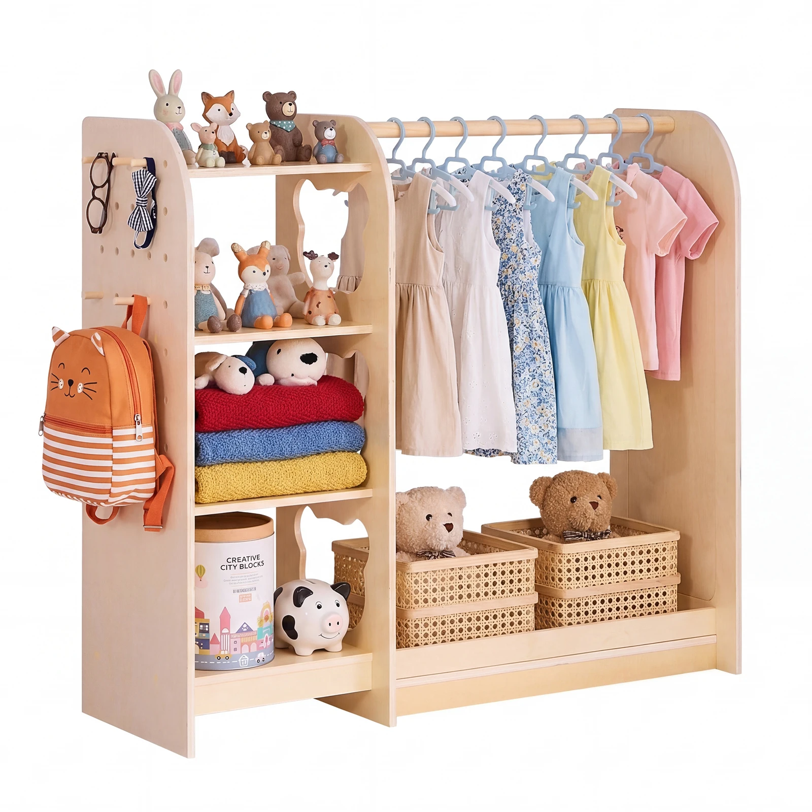 SucceBuy Armoire de rangement en bois pour enfants avec miroir, penderie pour enfants, armoire de rangement pour tout-petits, armoire pour chambre de filles 1