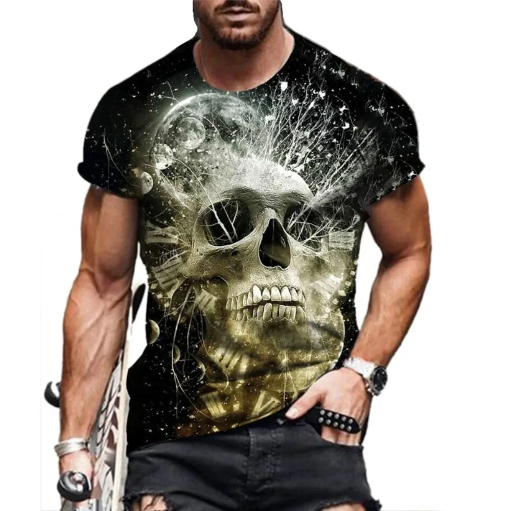 

2023 New Men's and Women's 3D Skull Print T-shirt, Hip Hop Punk Style Shirt Summer Loose Breathable Round Neck T-Shirt