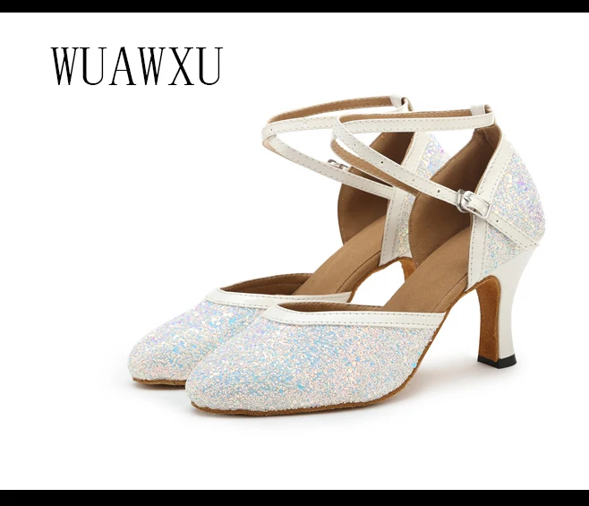 NATASHA2023 Dance Shoes Women's Soft Sole Sequins National Standard Social Dance Shoes Adult Medium Heel High Heel Indoor Latin