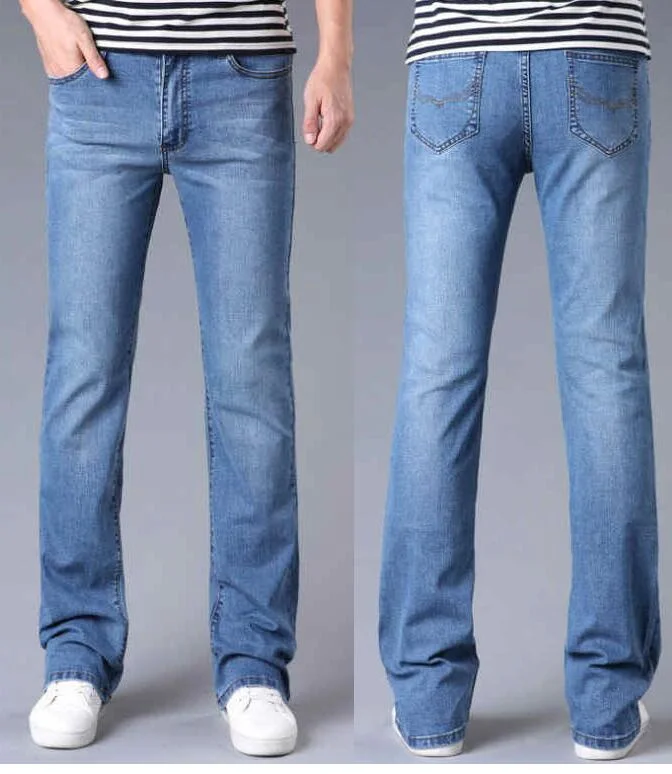 Men's Retro Flare Jeans Pants, Bell Bottom, Loose, Classic, Comfortable, Boot Cut Denim Trousers