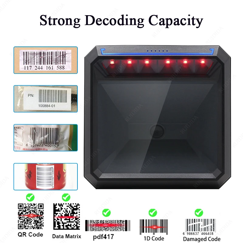 printers and scanners 2D Desktop Barcode Scanner Omnidirectional Hands-Free Wired USB Big Barcode Reader 1D QR Screen Barcodes Scanning Scanner high speed scanner