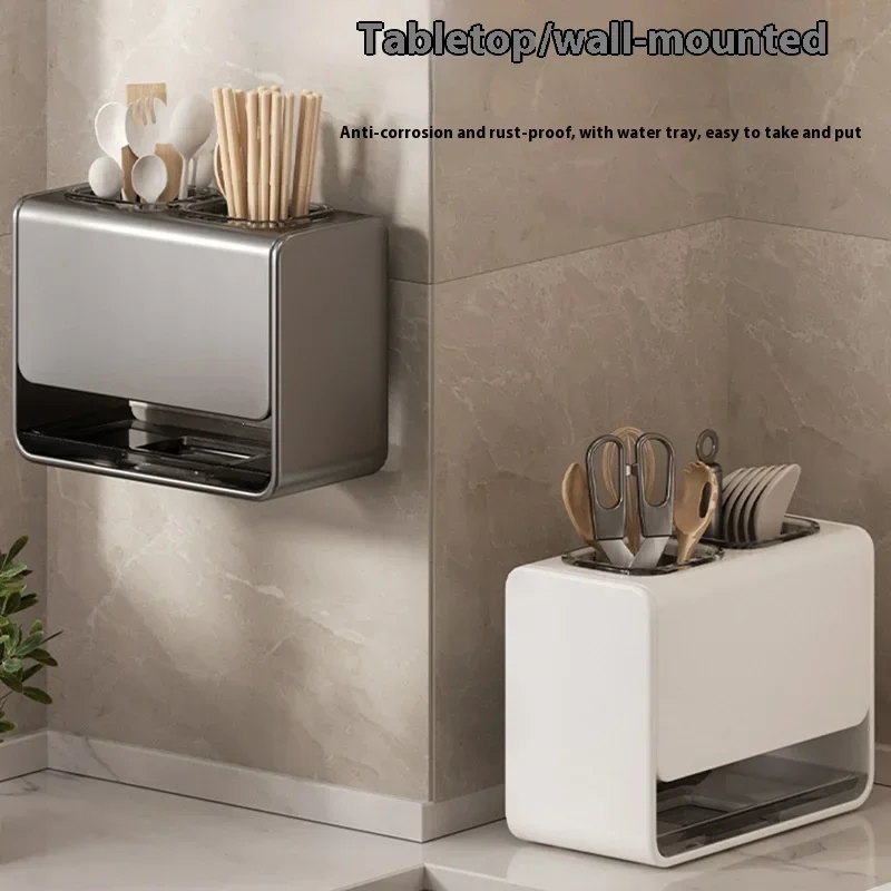 Carbon steel kitchen chopstick holder, household countertop, chopstick basket, drain storage rack, wall mounted