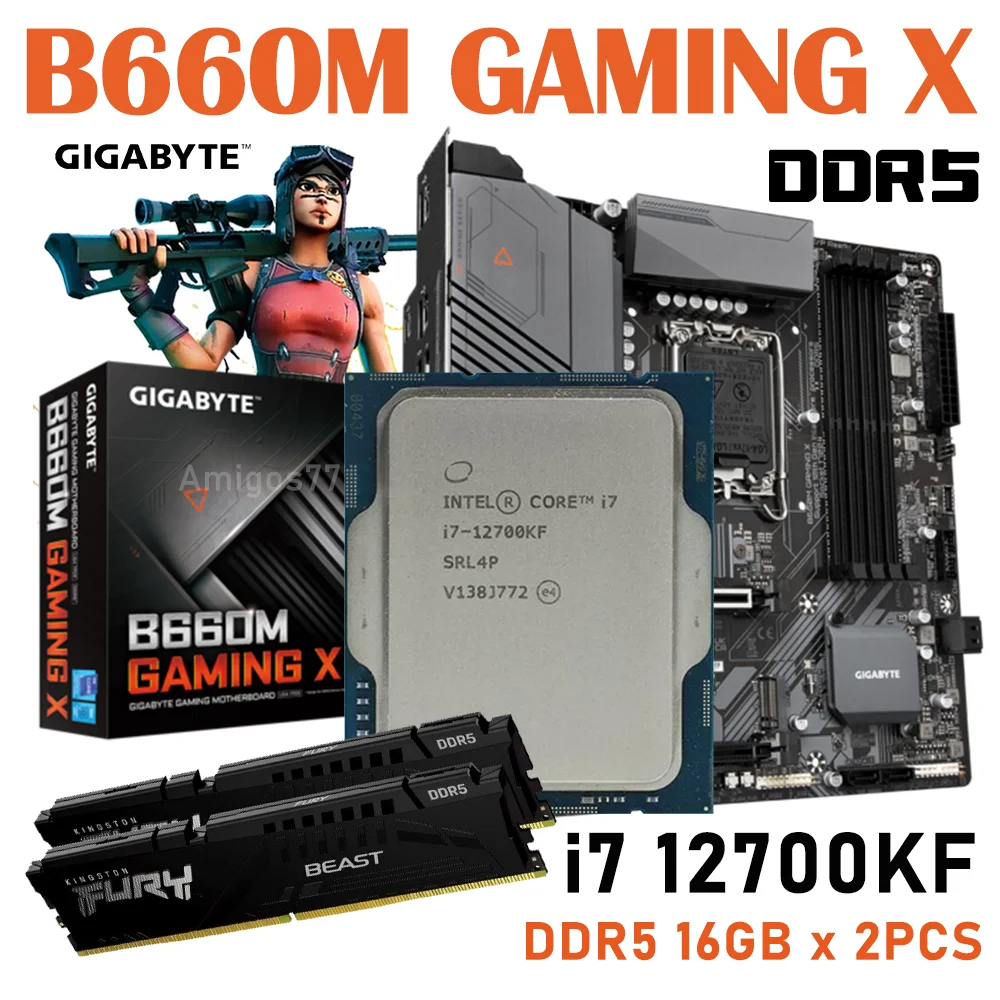 Gigabyte B660M GAMING X Motherboard + Intel i7 12700KF CPU + Kingston