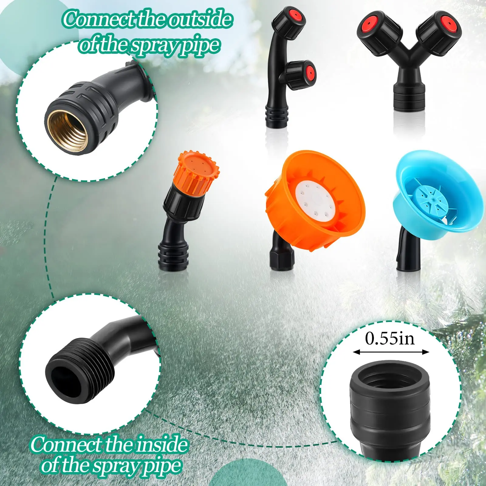 9pcs Garden Spray Nozzles Kit Single/Double/Three Solid Brass for Backpack Sprinkling