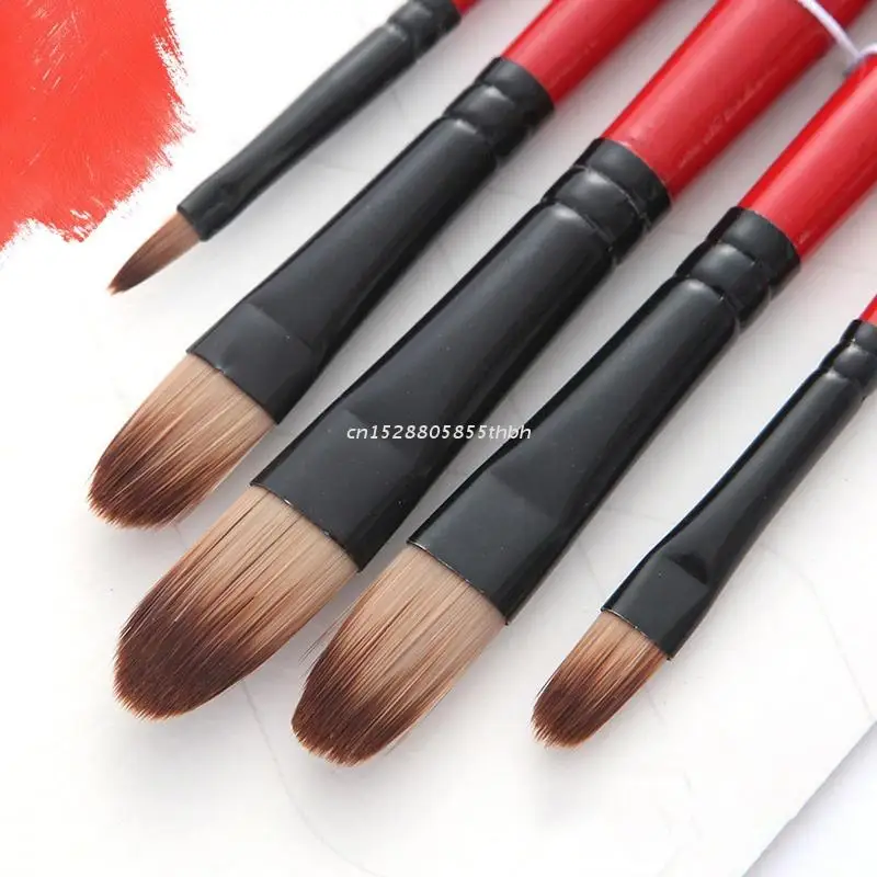 5PcsPremiumAcrylicOilPaintBrushesSetRoundPointedTip