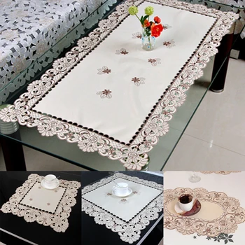 Tovaglia in pizzo ricamato bianco tovaglia floreale in tessuto di raso Vintage decorazione per feste di matrimonio a tema Country francese 1