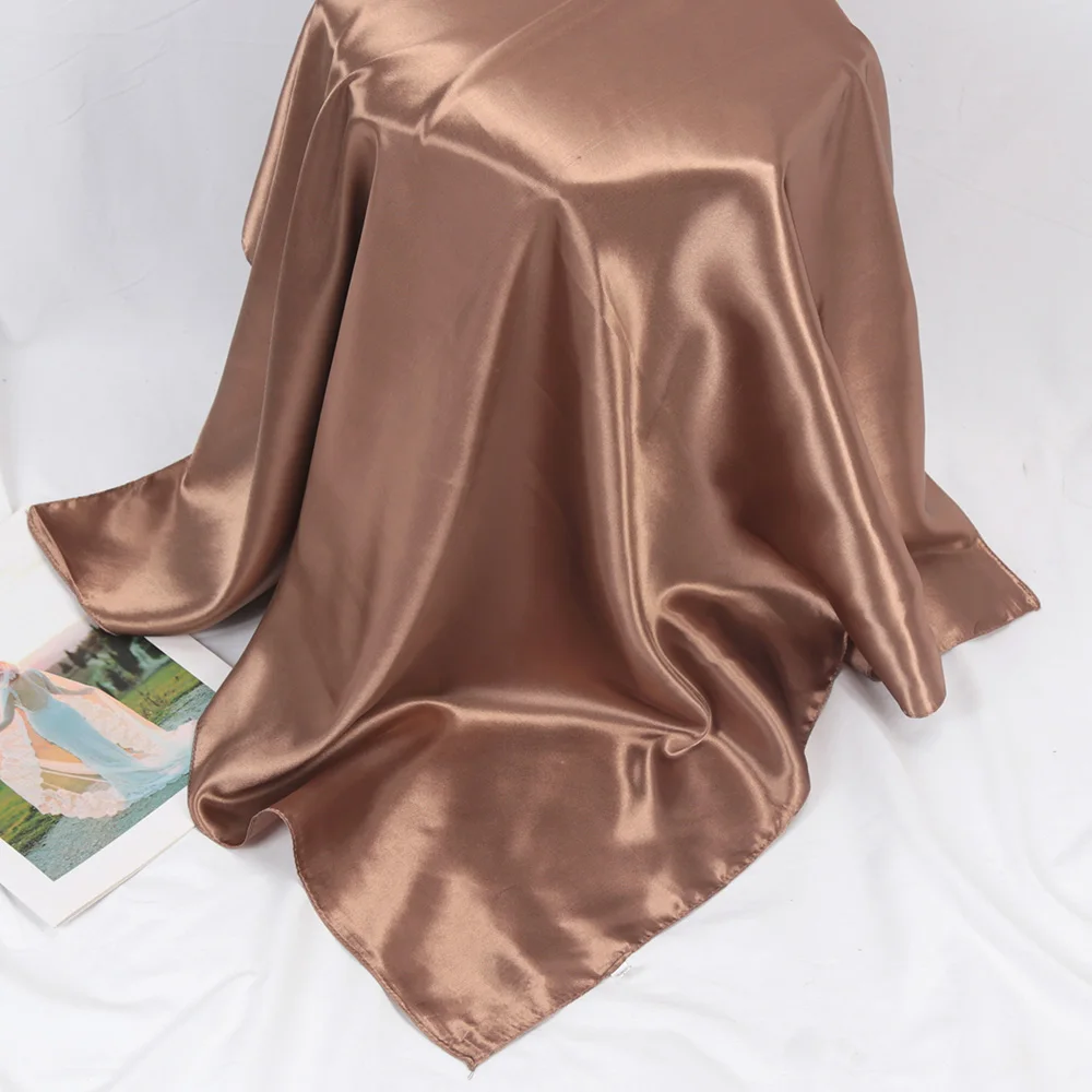 Hohe Qualität 90 cm * 90 cm Große Größe Headwraps Quadrat Schal Frauen Satin Plain Schals Büro Dame Haar halstuch – Detail 12