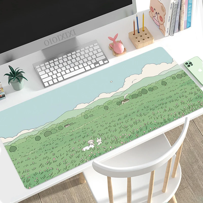 Bonito Coelho Verde Anime Mouse Pad Gaming xl Grande Casa hd Mousepad Xxl Teclado Almofada do Escritório Macio Não-deslizamento Tapete Computador Mousepad - Imagem 4