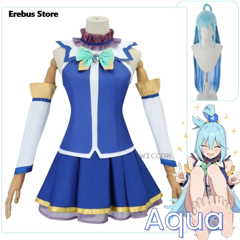 

Aqua топы, платье, Униформа, наряд, аниме костюмы для косплея, парик, головной убор, богиня управления водой, женский модный карнавал, женский костюм