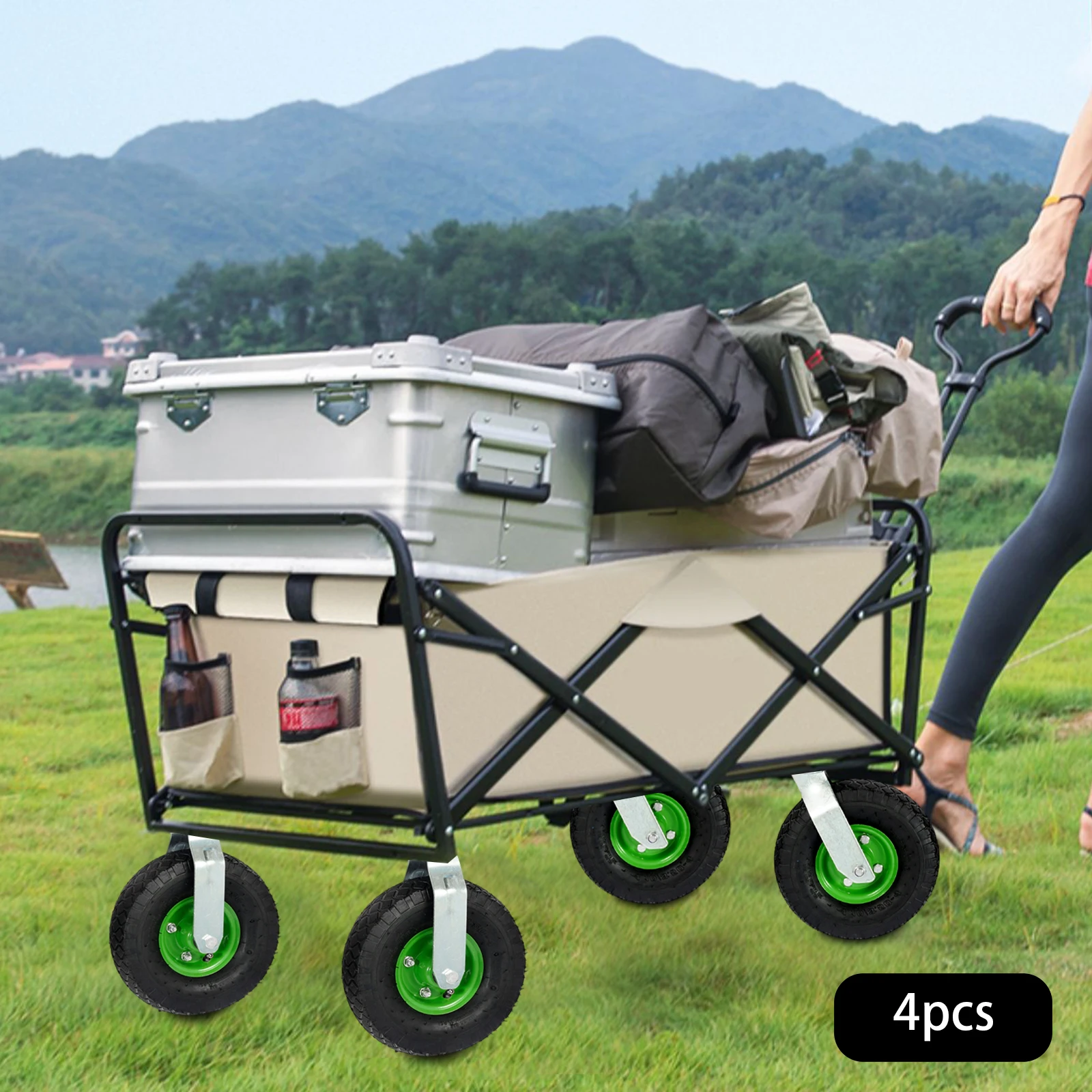 4-Pack Industrial Inflatable Wheels Heavy-Duty Casters Set 2 Swivel + 2 Fixed 300kg Double Ball Bearings 10 Inch for Machinery