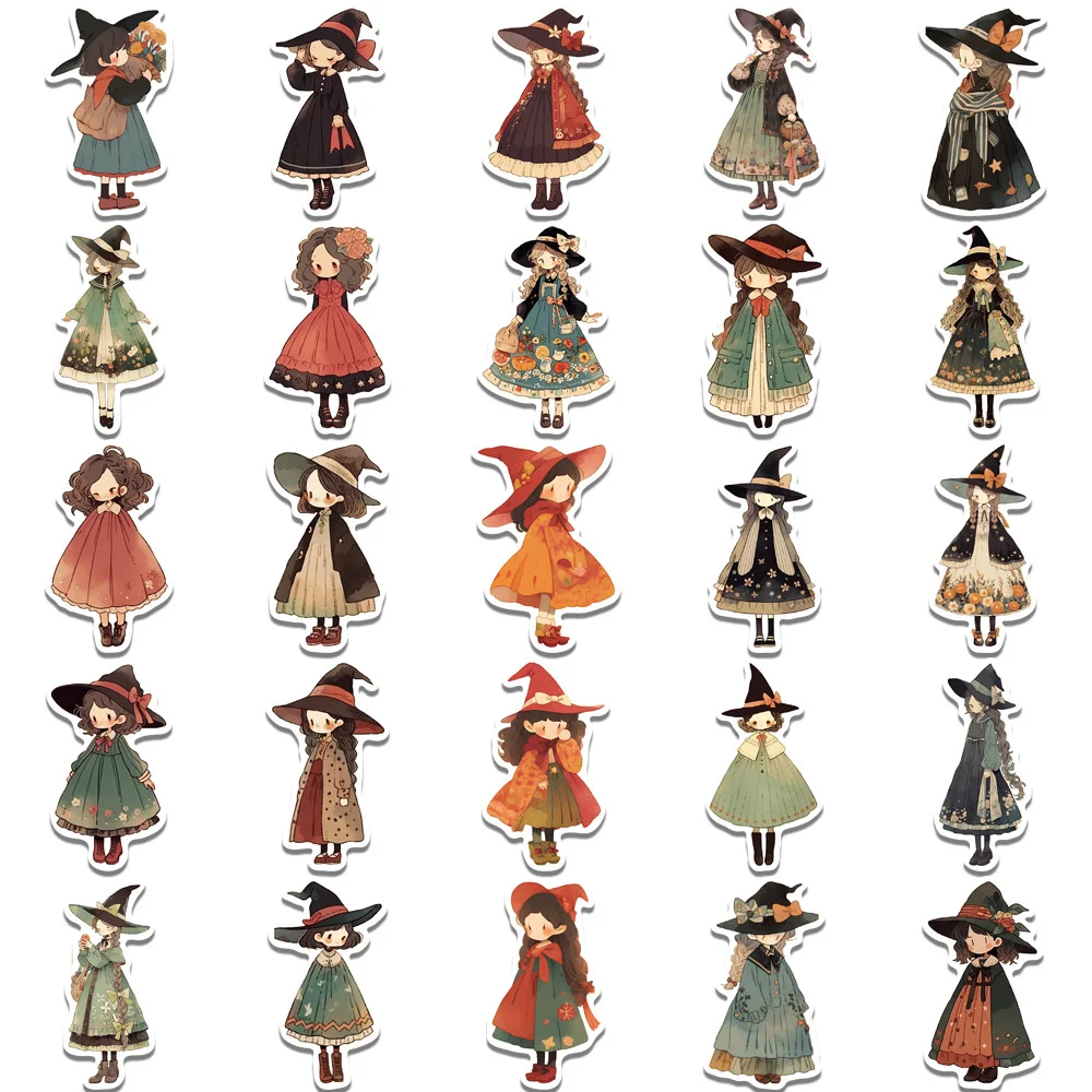 Anime Cute Witch Stickers Pack Ipad Suitcase Phone Case Laptop DIY Sticker Scrapbooking Supplies Journal Accessories 50pcs