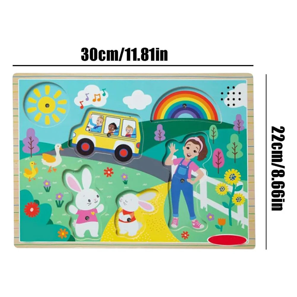 Wooden Song Peg Puzzle 6pc Wooden Ms Rachel Cartoon Scene Puzzles with Songs Musical Puzzle Toy Peg Puzzles Board for Kids 2-6Y 6