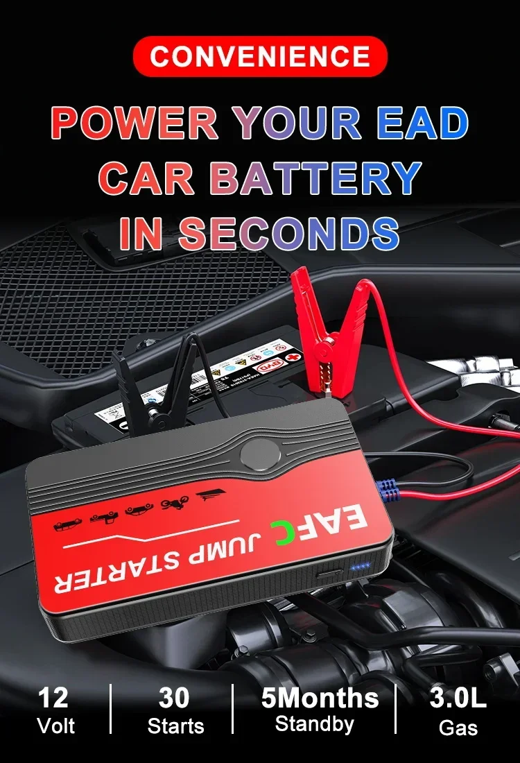 Avviatore di emergenza portatile per auto visto dall'alto