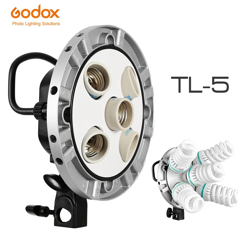 

Godox Photo Studio TL-5 5in1 E27 Socket Tricolor Bulb Light Lamp Head Multi-Holder for Camera Photography Lighting