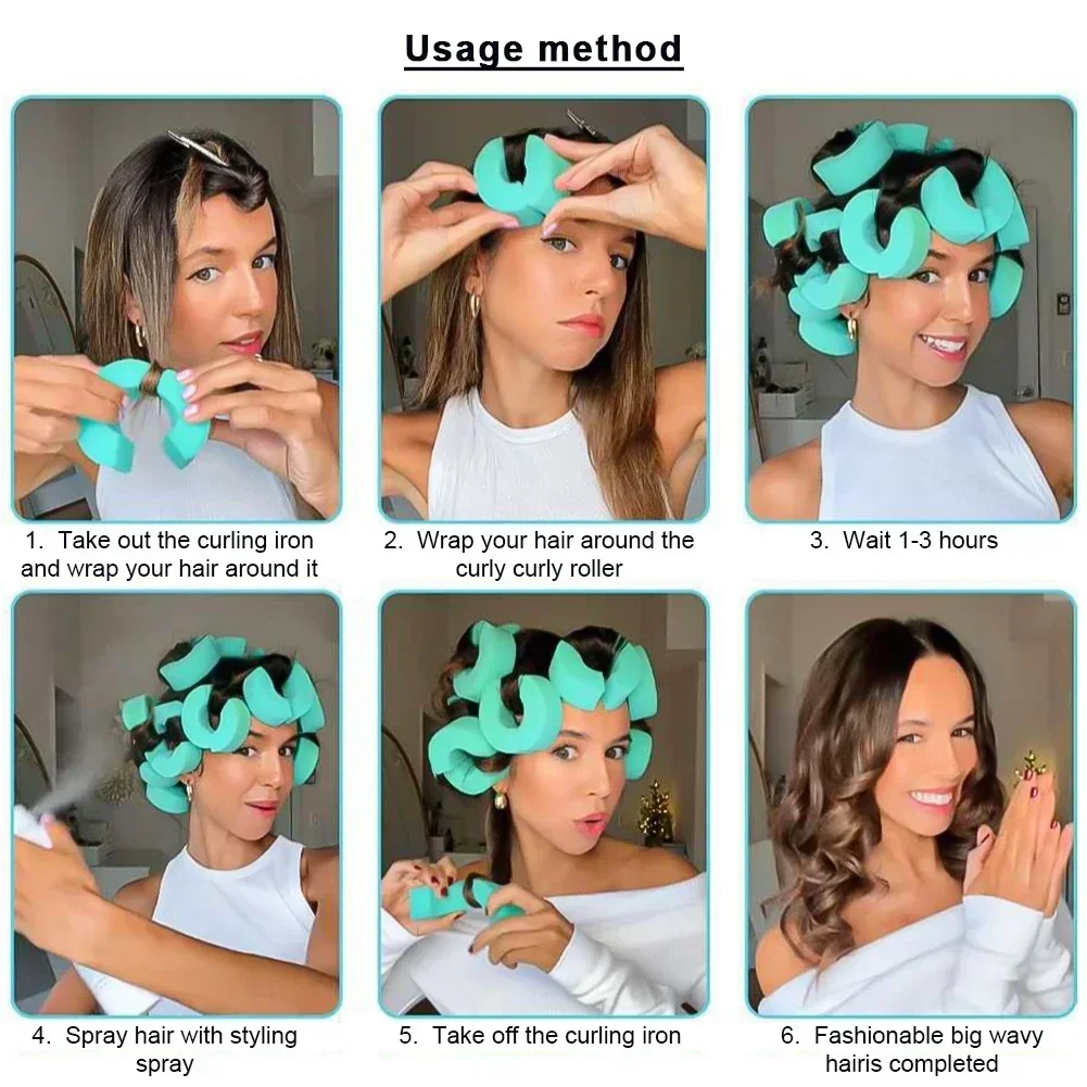 Heatless Hair Curler 6Pcs No Heat Hair Rollers C-Shaped Sponge Curling Rod Soft Curls Sleeping Flexi Rods Styling Tools