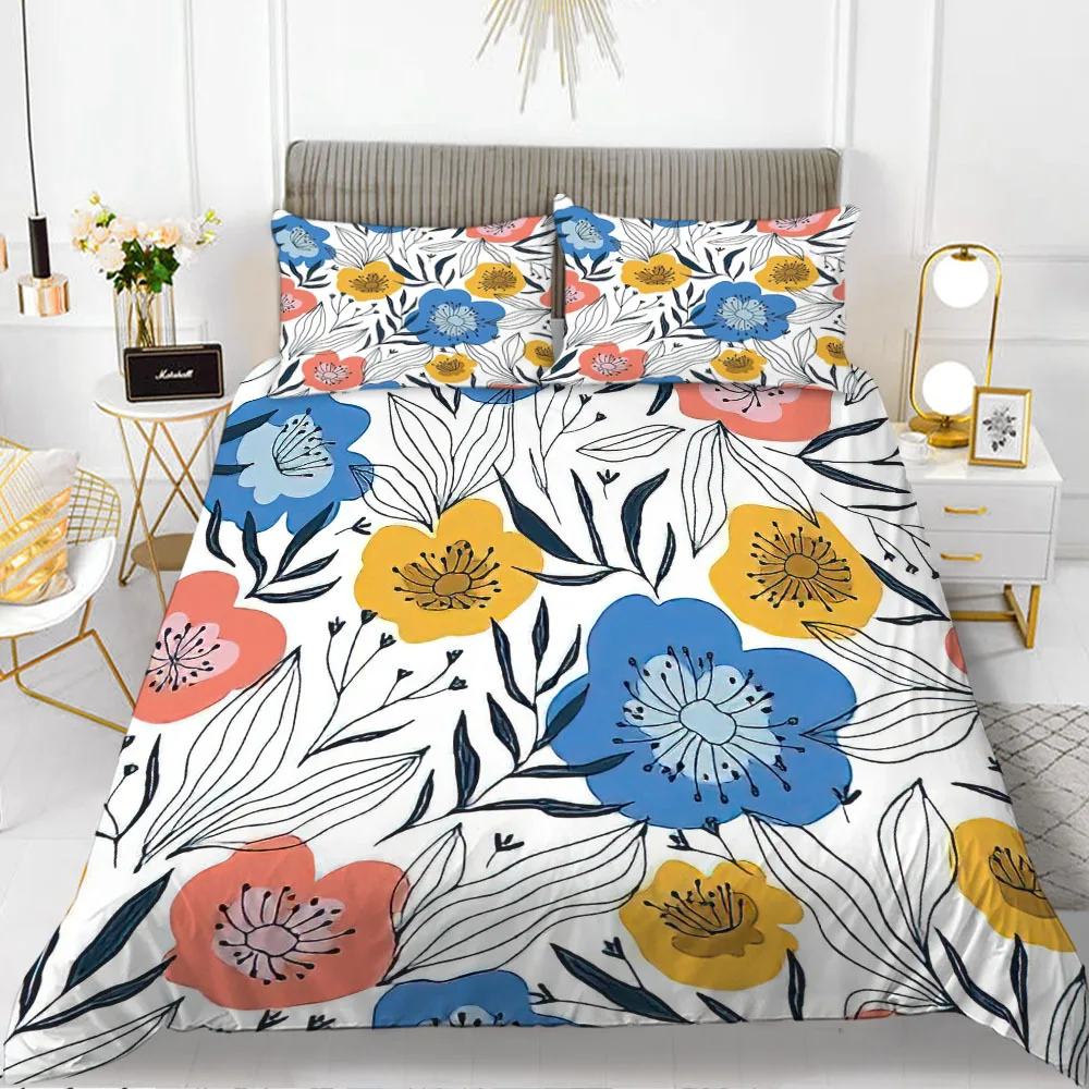 3D Printing Bedding Set Romantic Flower Duvet Cover, 3 Piece Bedding Breathable Soft Microfiber Fabric Bed Set Twin/King Size