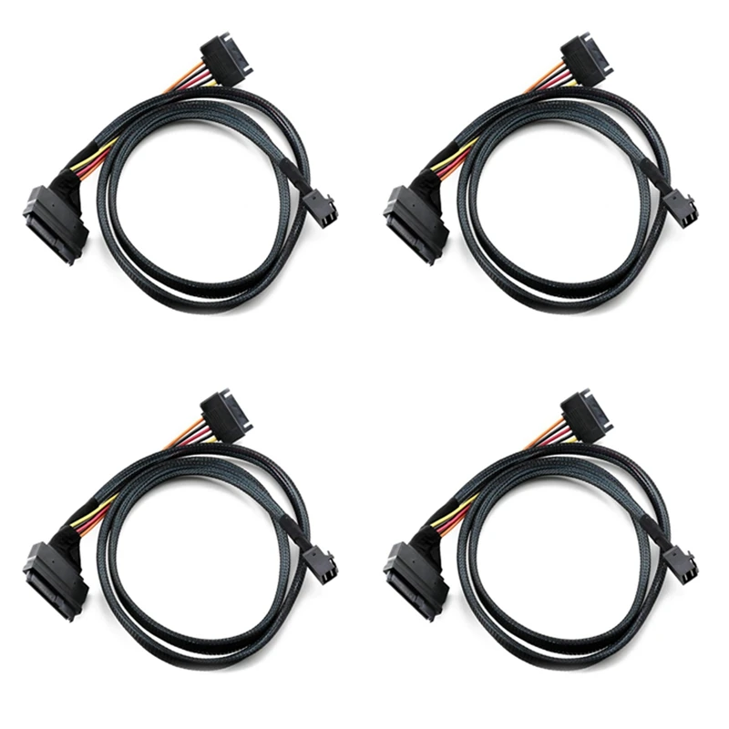 

4 шт., Встроенный кабель 12G Mini SAS HD-U.2/SFF-8643 это SFF-8639, кабель 0,5 м с 15-контактным блоком питания SATA, подходит для U-2 SSD