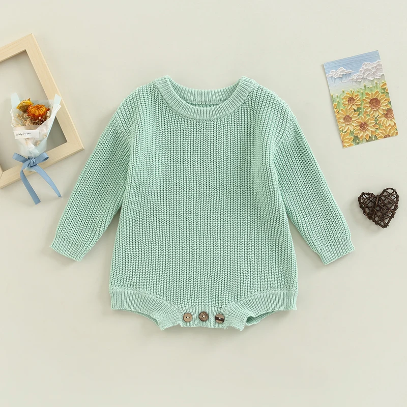 FOCUSNORM 12 Colors Autumn Winter Baby Girls Boys Sweater Romper Tops 0-24M Solid Knitted Long Sleeve Pullover Outwear Jumpsuit
