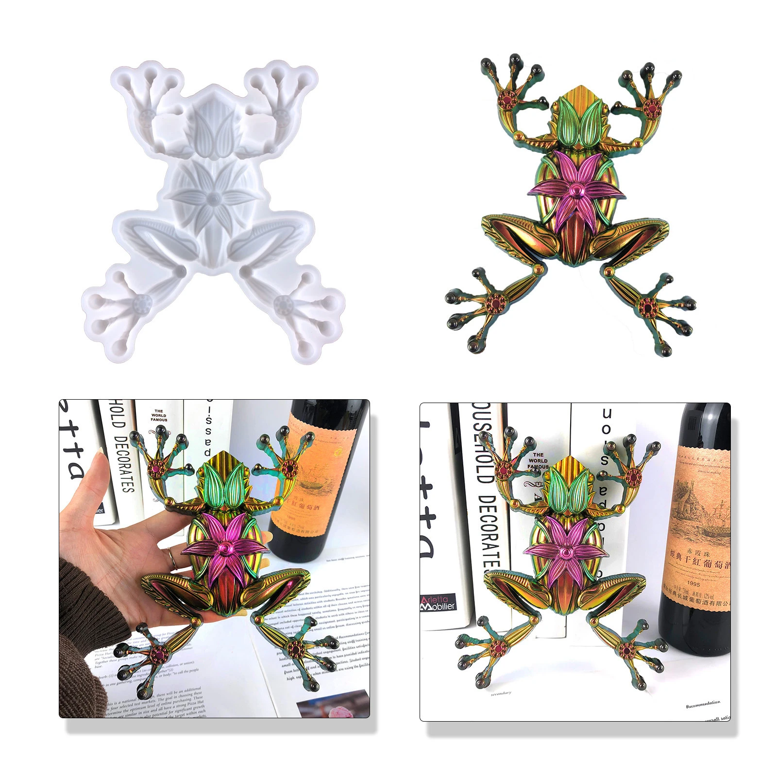 

Mechanical Frog Ornaments Epoxy Resin Mold DIY Wall Decorative Pendant Half Three-dimensional Flowers Frog Silicone Mold