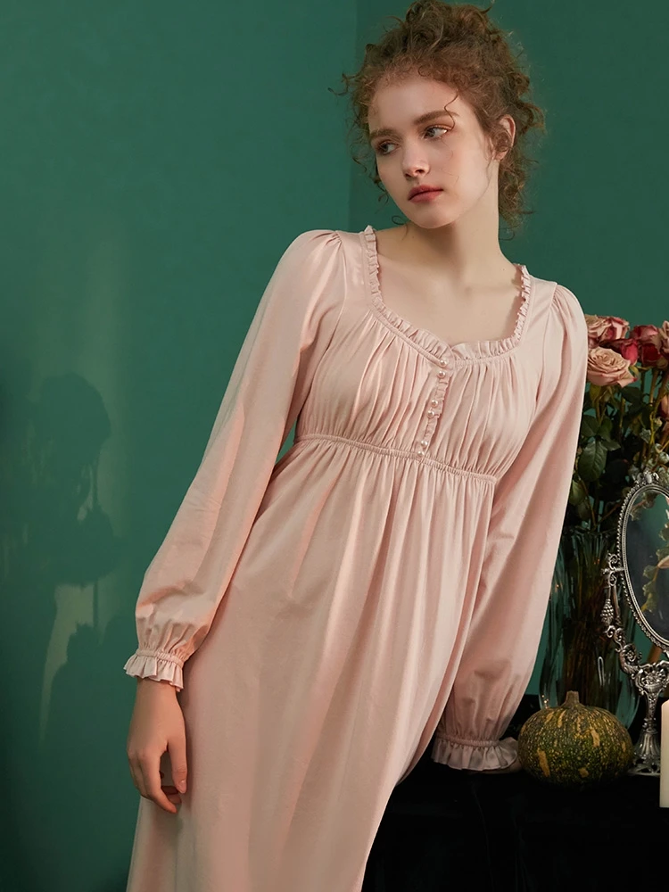 New Vintage Cotton Princess Long Sleepwear For Lady Spring Autumn