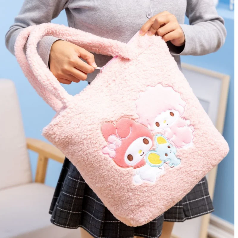 

KawaiiSanrio мультфильм Hello Kitty Kuromi сумка через плечо Kawaii MyMelody помпон пурин плюшевая ручная сумка модная сумка для хранения Женская сумка подарок
