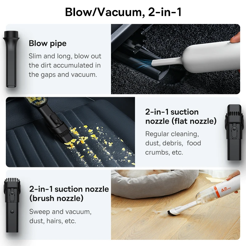 Baseus Car Vacuum Cleaner 6000pa Sunction Force Wireless Portable Cleaner For Car Auto Home Cleaning Handheld Vacuum