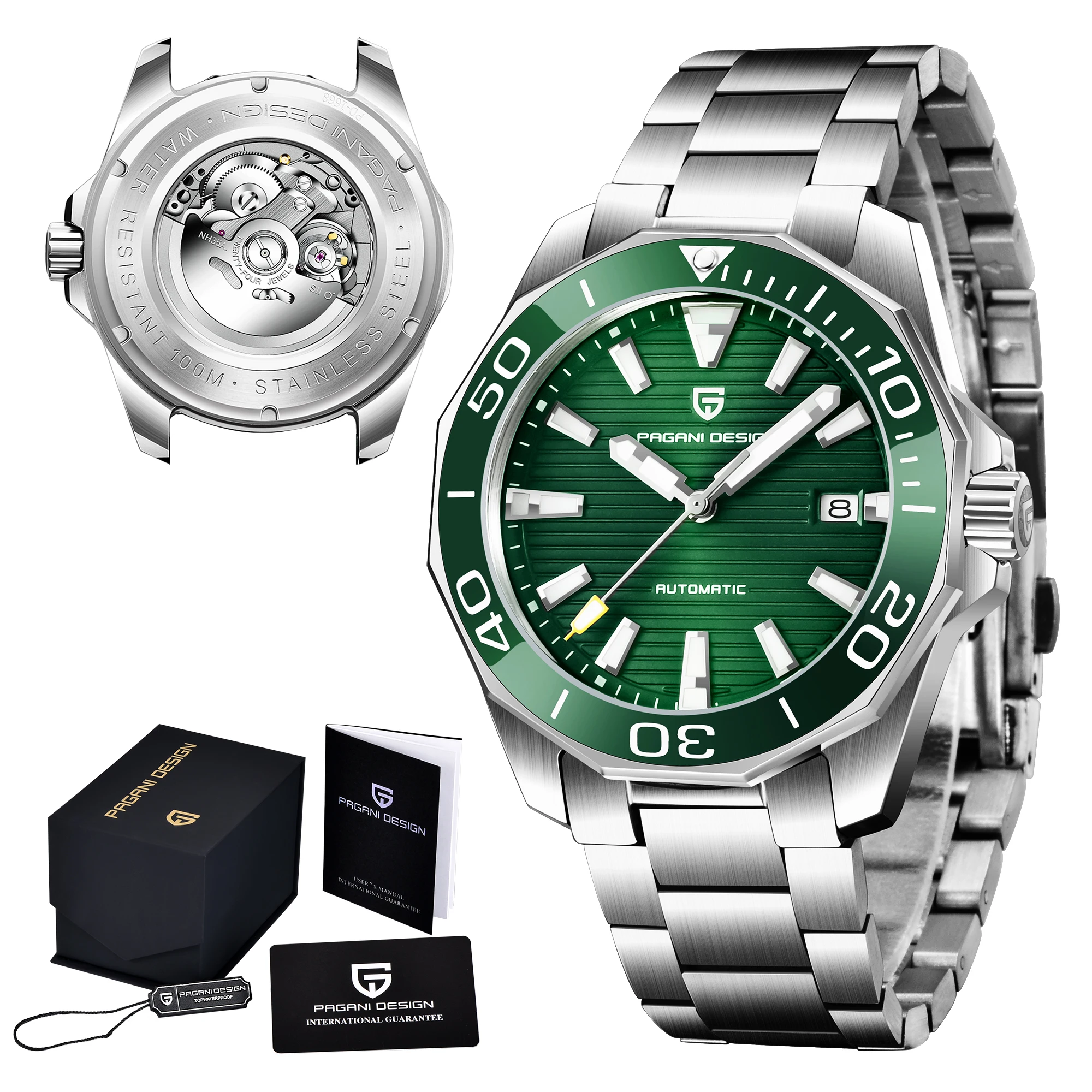 

PAGANI Men Automatic Mechanical Watch Japan Hollow Wristwatch Sapphire Crystal Stainless Steel 100M Waterproof Luminous Calendar