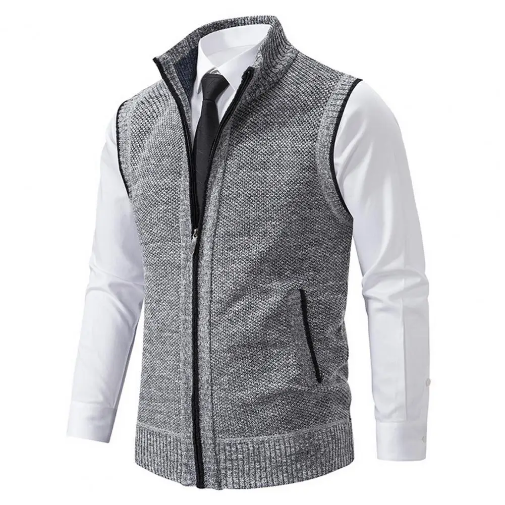 

Soft Stretchy Knitted Vest Stylish Men's Knitted Zipper Sweater Vest Stand Collar Sleeveless Cardigan for Work Casual for Men