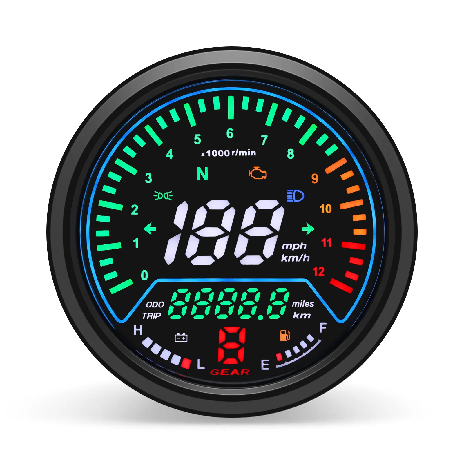 Motorcycle Digital Instrument Panel with RPM Speedometer, Voltage Meter, Oil Level Gauge, and Trip Indicator