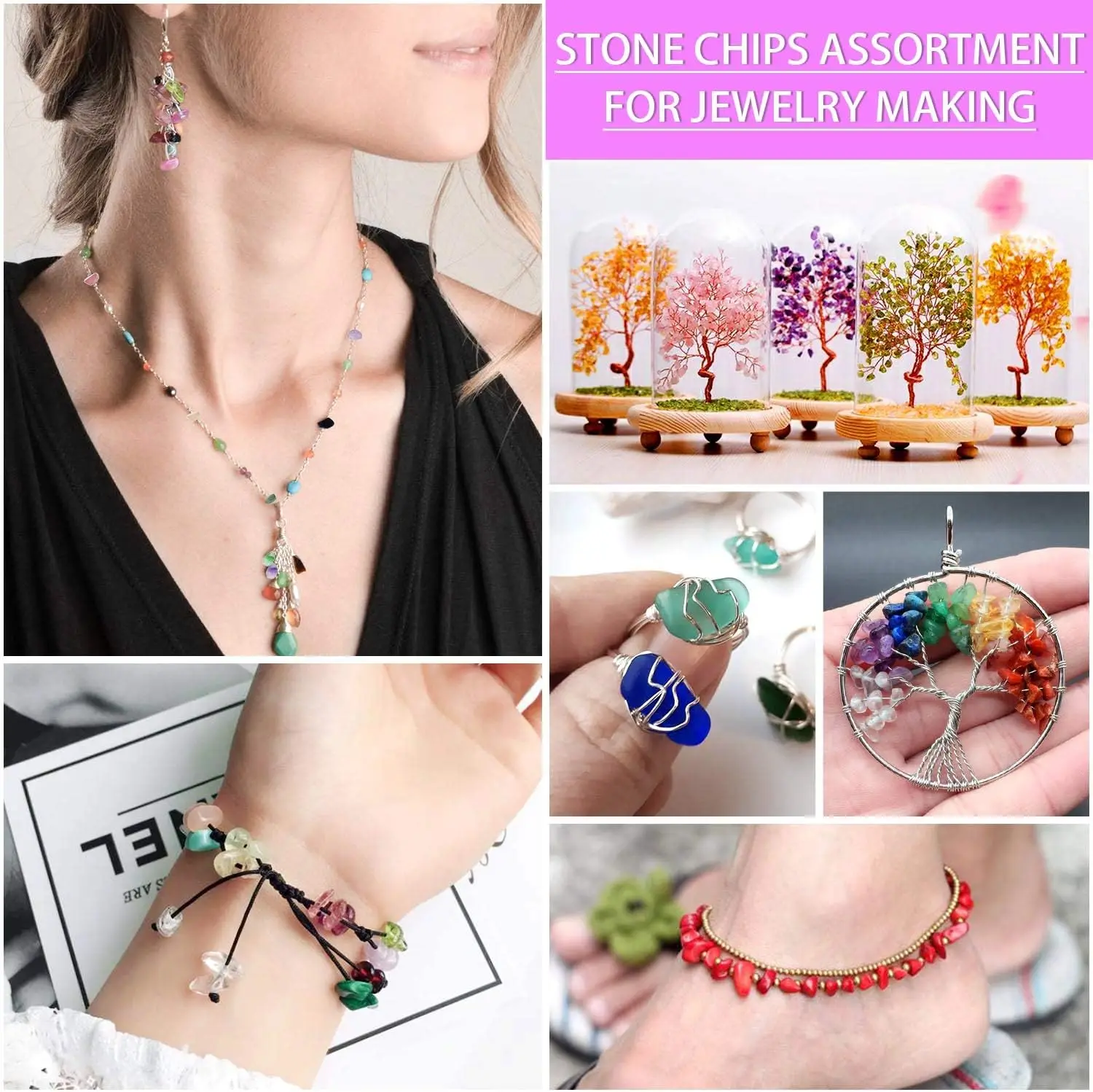 5-8mm Natural Stone Chips Gravel Beads Kits Irregular Mixed Quartz Tiger Eye Agate Bead Sets for Jewelry Making DIY Accessories 6