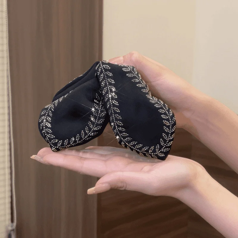 Large Acrylic Hair Claw Clip Sparkling Rhinestones Non-Slip Grip Vintage Wheat Design for Thick Hair Elegant Wedding Party