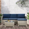Outdoor Patio Furniture Sets, All-Weather Sectional Sofa with Tempered Glass Table, 3 Pieces Patio Wicker Couch for Garden 2