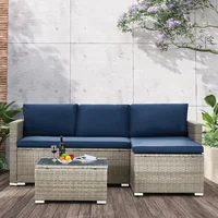 Outdoor Patio Furniture Sets, All-Weather Sectional Sofa with Tempered Glass Table, 3 Pieces Patio Wicker Couch for Garden 2