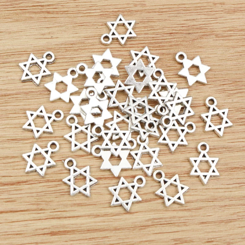 50pcs 12x9mm 골동품 실버 도금 다섯개 스타 수제 매력 펜던트: DIY 팔찌 목걸이